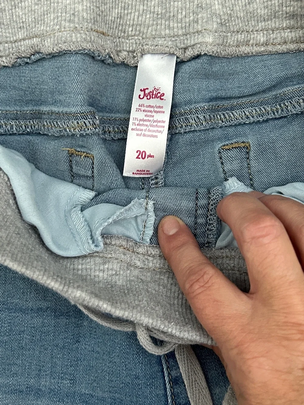 Justice Light Blue Denim Drawstring Waist Pull On Shorts Soft Band Plus 20.5